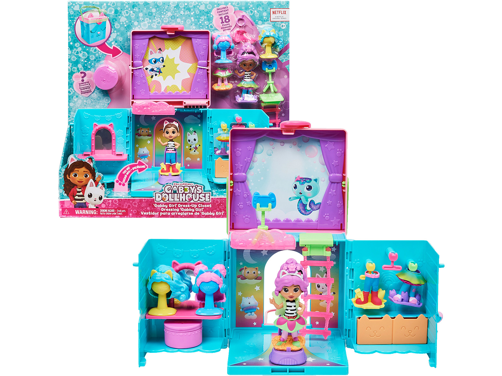 Gabby's Dollhouse Dress-Up Closet Portable Playset with a Gabby Doll  Surprise