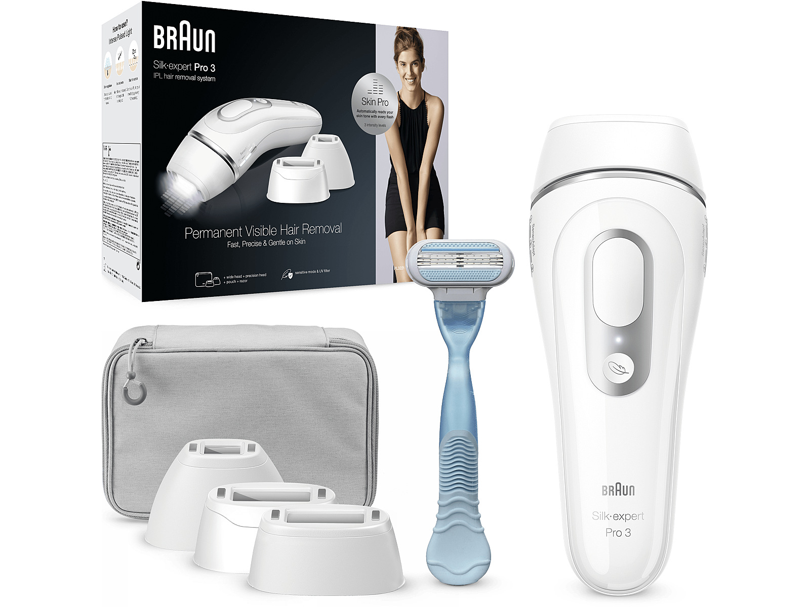 Braun hair removal device Silk-expert Pro 3 PL3221 + Venus smooth razor,  White/Silver (PL3221)